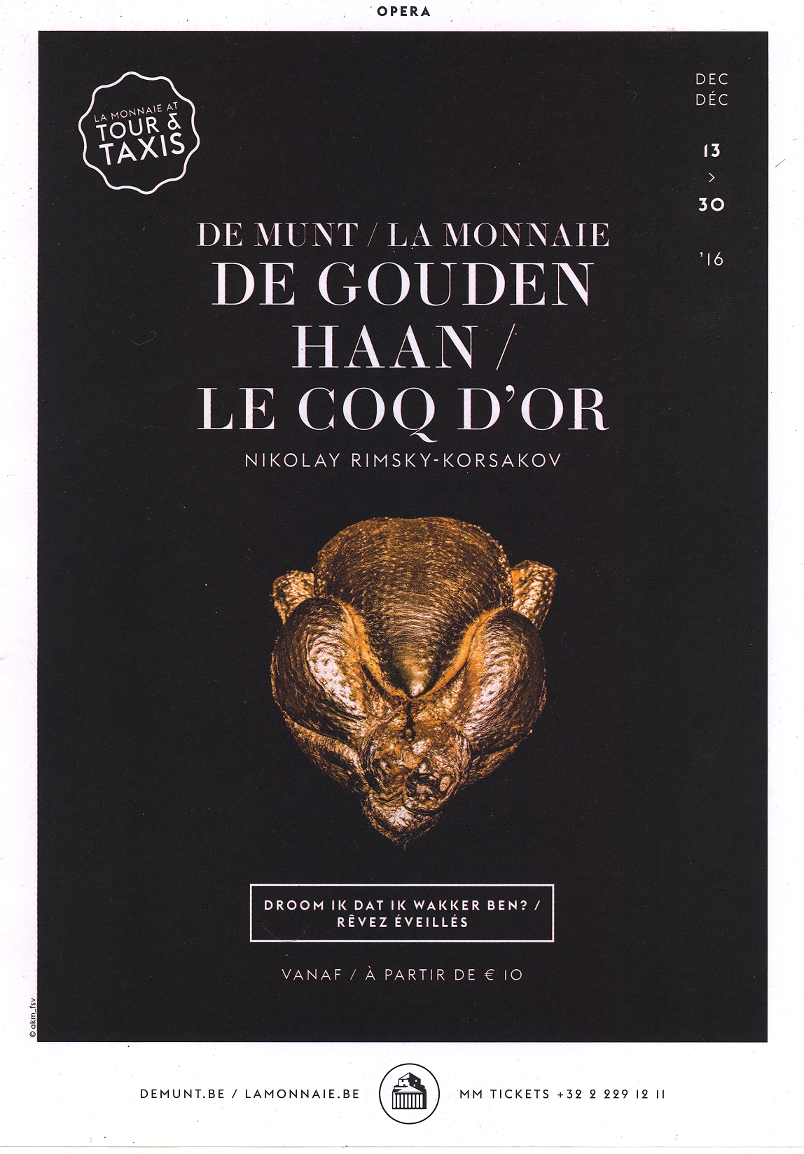 Affiche. La Monnaie. De gouden haan. Le coq d|or. 2016-12-13